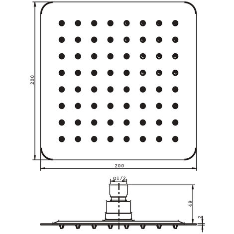 Braccio Doccia Ottone Cromato + Soffione Doccia Quadrato Acciaio Inox  200x200x2 Mm Spessore