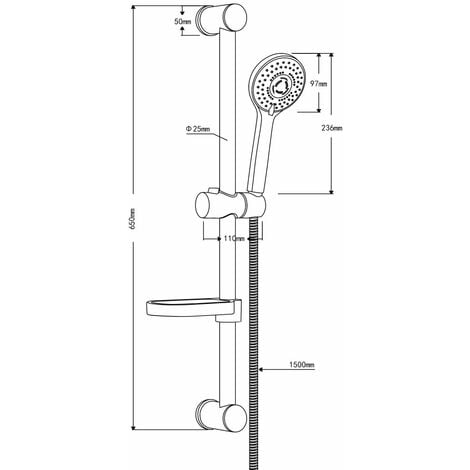 Asta doccia saliscendi 006 completo doccetta 3 funzioni multigetto h 65 cm  pezzi 1