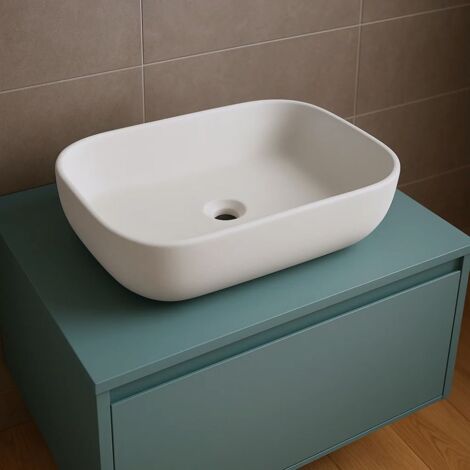 Lavabo da appoggio ceramica bianco rettangolare arredo bagno cm 45,5x32,5x13,5 finitura- opaco - confezione 1