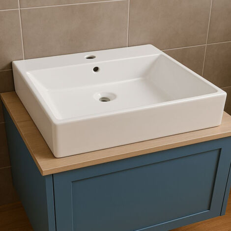 Lavabo da appoggio ceramica bianco lavandino lavello arredo bagno 2 misure misure 53x41x15 cm - confezione 1