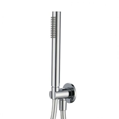 Kit set doccia ottone cromato completo di supporto presa acqua con flessibile e doccetta tondo confezione 1