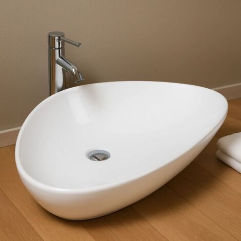 Lavabo d'appoggio in ceramica bianco triangolare lavandino arredo bagno misure 67x44x15 cm - confezione 1