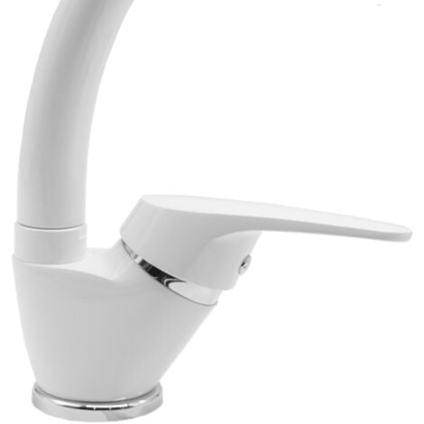 Miscelatore monoforo in ottone colorato per lavello cucina modello oslo erogazione orientabile  finitura- bianco - confezione 1