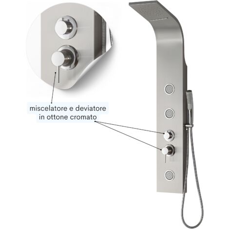 Colonne De Douche Ogomondo Joy - 3 Jets Hydro Et Cascade, Acier Inox, Italie - Garantie 2 Ans