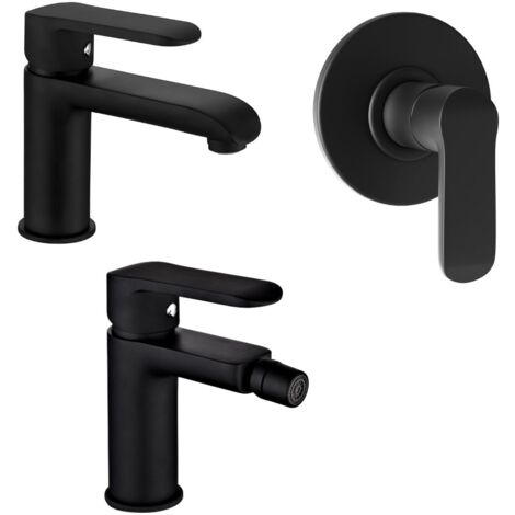 Tris rubinetti miscelatori bidet lavabo doccia ad incasso linea puma nero opaco (1/5)