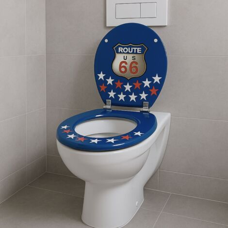 Sedile wc copri vater universale frizionato fantasia in mdf chiusura rallentata fantasia route 66 - confezione 1