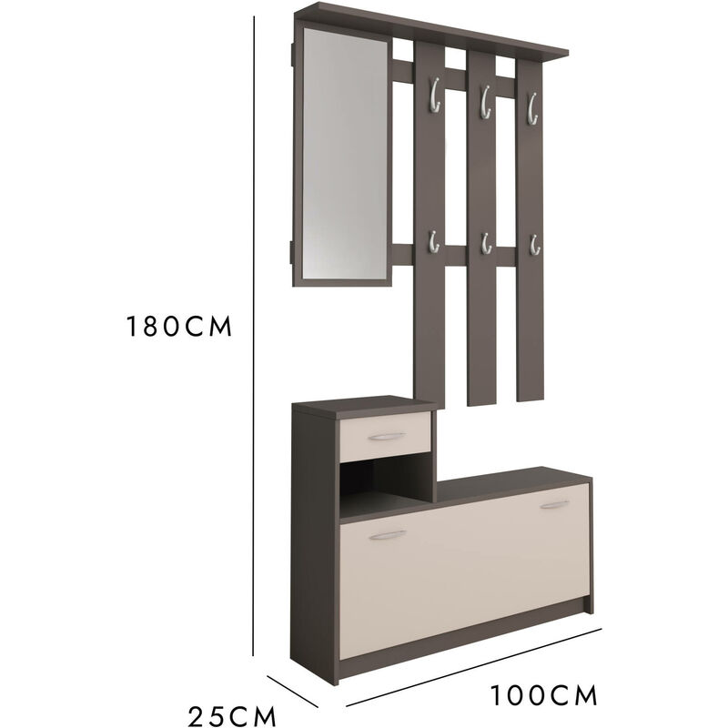 Mobile da ingresso Dceron, Entratina portascarpe con specchio, Mobile  scarpiera con 3 ripiani per entrata, 79x25h167 cm, Bianco e Grigio cenere