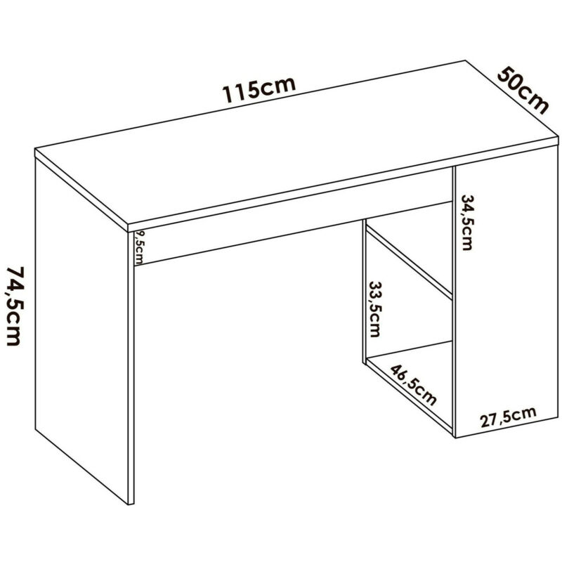 Scrivania Dfalc, Scrittoio multiuso da ufficio o cameretta, Tavolo da studio  lineare con scaffali, 115x50h74 cm, Rovere e Bianco