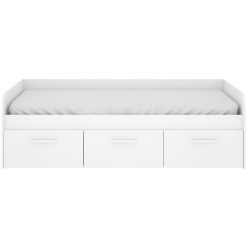 Letto singolo Dabau, Letto singolo contenitore con testiera, Struttura letto  a 2 cassetti per camera da letto, 196x97h77 cm, Rovere nodi e Bianco