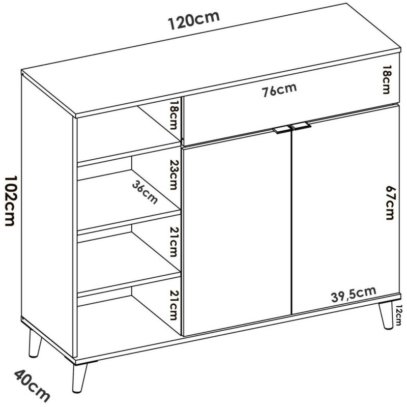 Dmora - Credenza Dmezzon, Buffet dispensa da soggiorno, Madia da salotto  moderna a 2 ante, 120x40h102 cm, Bianco e Rovere