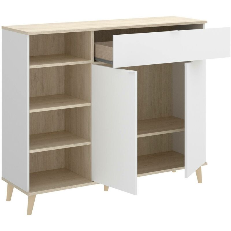 Dmora - Credenza Dmezzon, Buffet dispensa da soggiorno, Madia da salotto  moderna a 2 ante, 120x40h102 cm, Bianco e Rovere