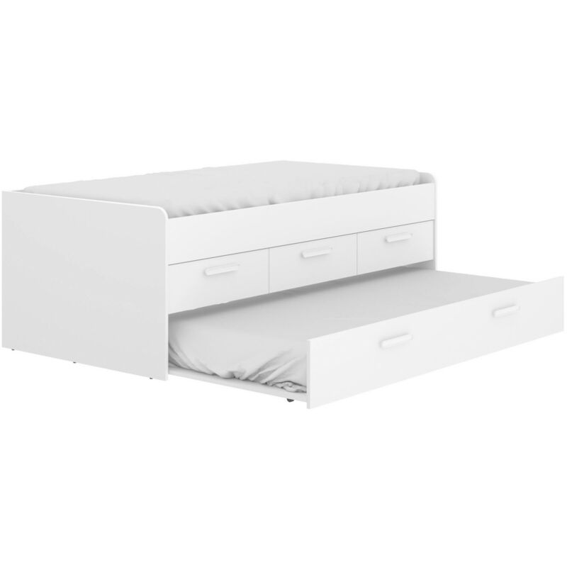 Dmora Struttura Secondo Letto Estraibile con cassettone e Una mensola  Coordinata a Muro, Colore Bianco Effetto Legno Chiaro e Azzurro, cm 199 x  65 x 95 : : Prima infanzia