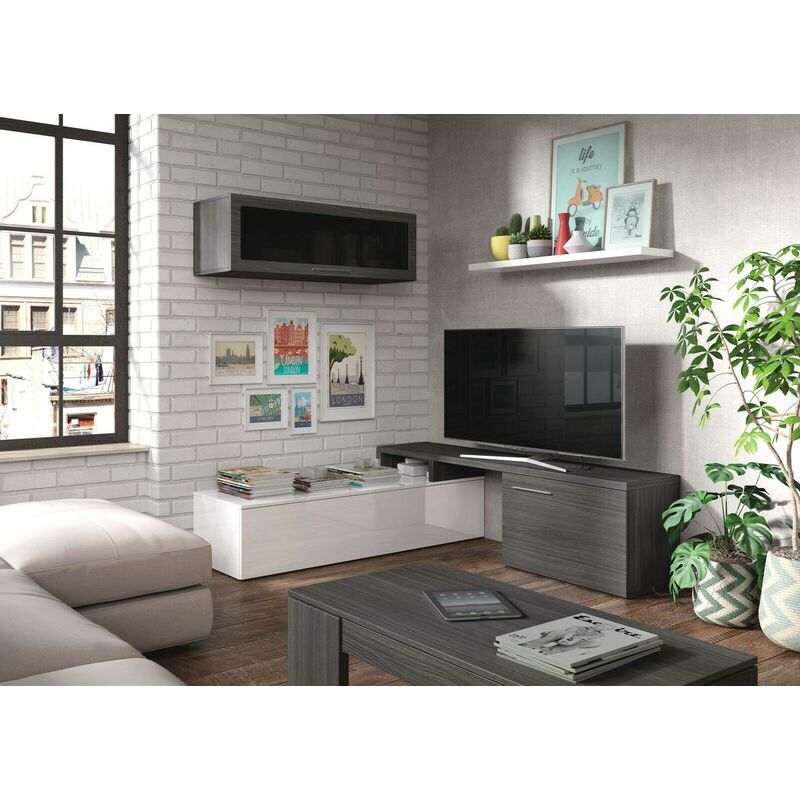 Dmora Parete attrezzata da Soggiorno, Mobile Porta TV Moderno, Pensile a 2  Ante e mensola, cm 200 x 46 x 41, Colore Rovere e Bianco, 200x46x41 :  .it: Casa e cucina