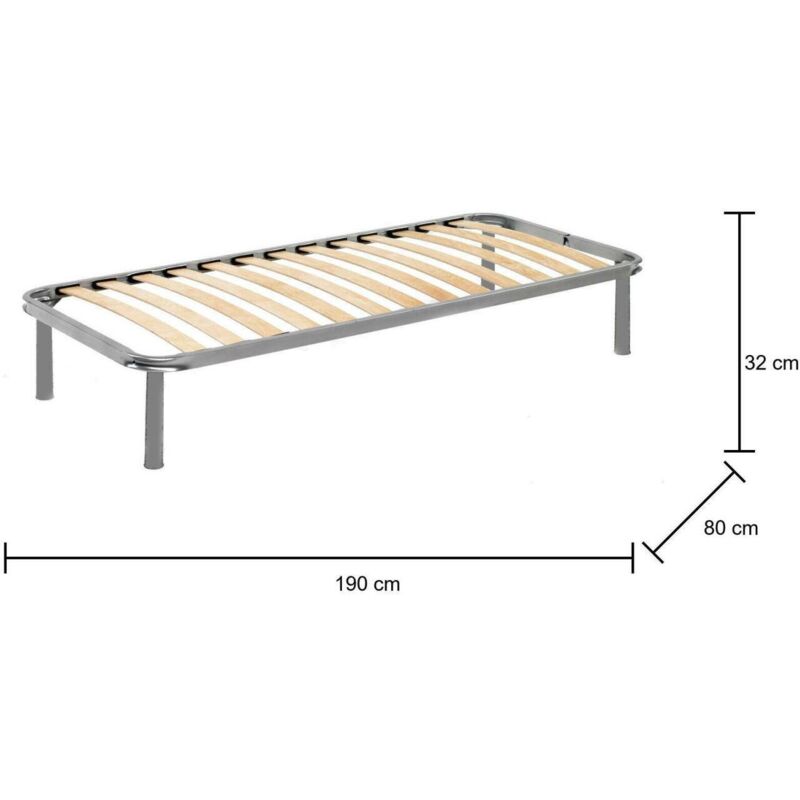 Rete Ortopedica 80x190cm 1 Piazza | Doghe Legno Massello, Ferro Rinforzato, Piedini, Made In Italy - Foto 14