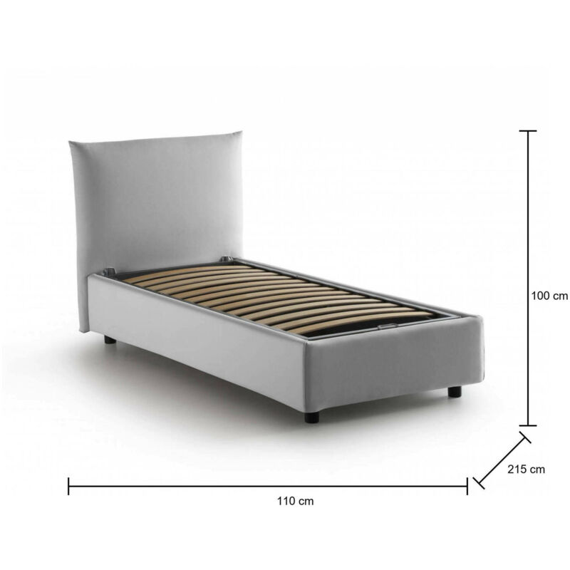 Letto piazza e mezza Daronic, Letto contenitore con rivestimento in  tessuto, 100% Made in Italy, Apertura laterale, adatto per materasso Cm  120x190, Bianco