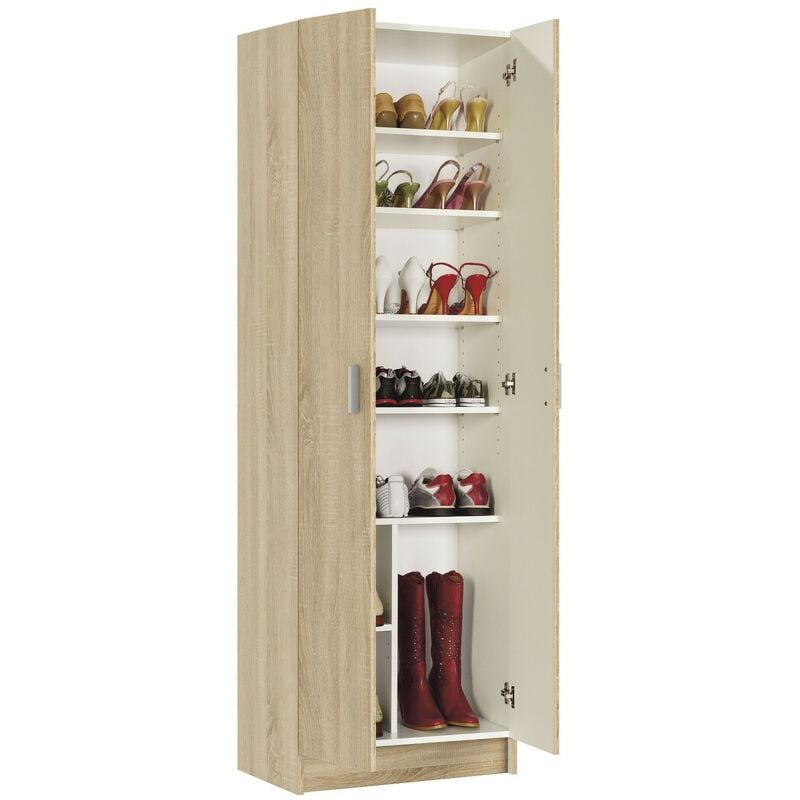 Armadio multiuso Dlupp, Mobile multiuso a 2 ante, Armadio portascarpe con 3  ripiani, Scarpiera moderna, 80x33h119 cm, Rovere e Bianco