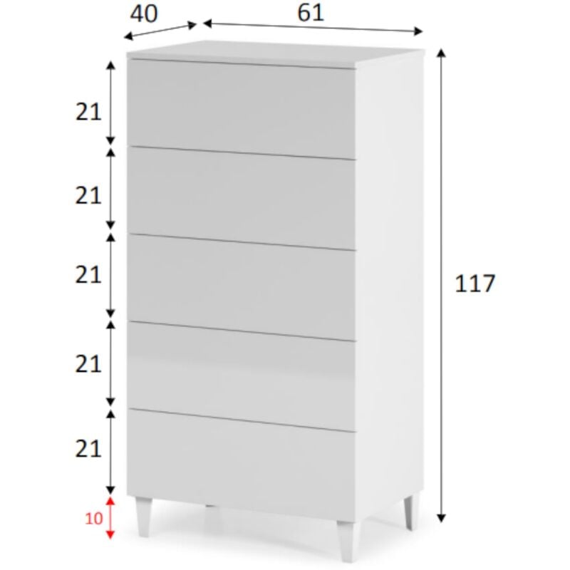 Cassettiera 5 cassetti bianco opaco W721