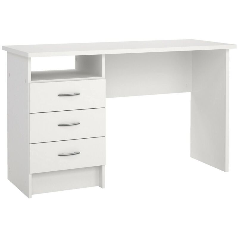 Dmora, Scrivania Bianca con 3 Cassetti e Vano a Giorno, Struttura in foglio  laminato, Bianco, 120.1 x 48.1 x 72.6 cm