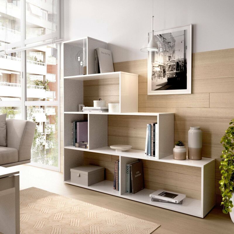 Homgoday Vetrina in vetro 4 scomparti 2 porte, soggiorno, sala da pranzo, cucina, legno ingegnerizzato grigio Sonoma 82,5 x 30,5 x 150 cm