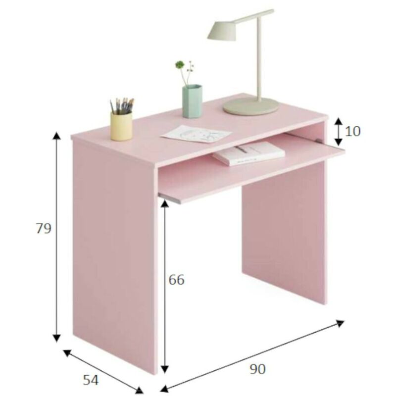 Dmora Scrivania Dayton, Scrittoio per ufficio con ripiano, Tavolo da studio porta  PC da ufficio o cameretta, Tavolo da studio, cm 90x54h79, Rosa, con imballo  rinforzato