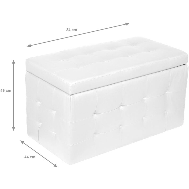 Dmora Pouf- contenitore in ecopelle, colore bianco, Misure 84 x 49 x 44 cm,  con imballo rinforzato