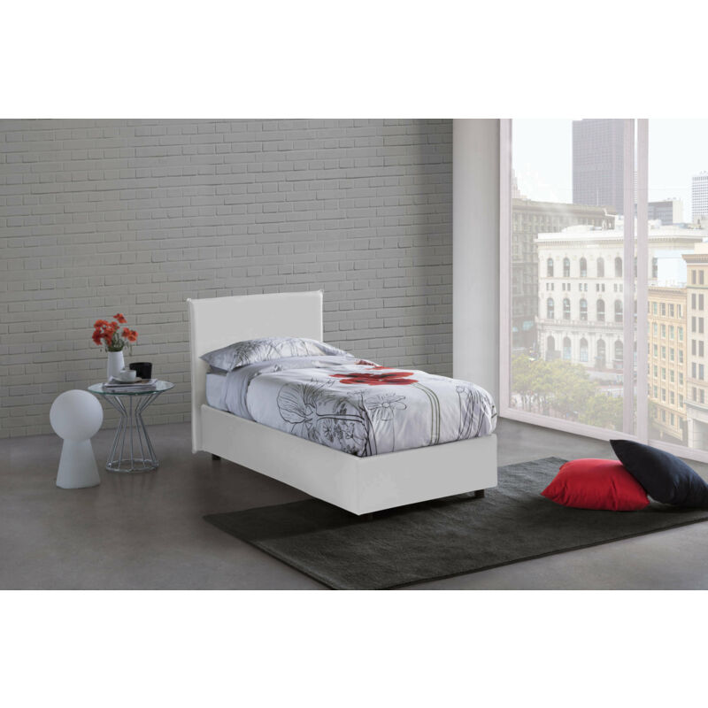 Talamo Italia Letto singolo Brunilde, Letto contenitore con rivestimento in  ecopelle, 100% Made in Italy, Apertura laterale, adatto per materasso Cm  80x190, Bianco, con imballo rinforzato