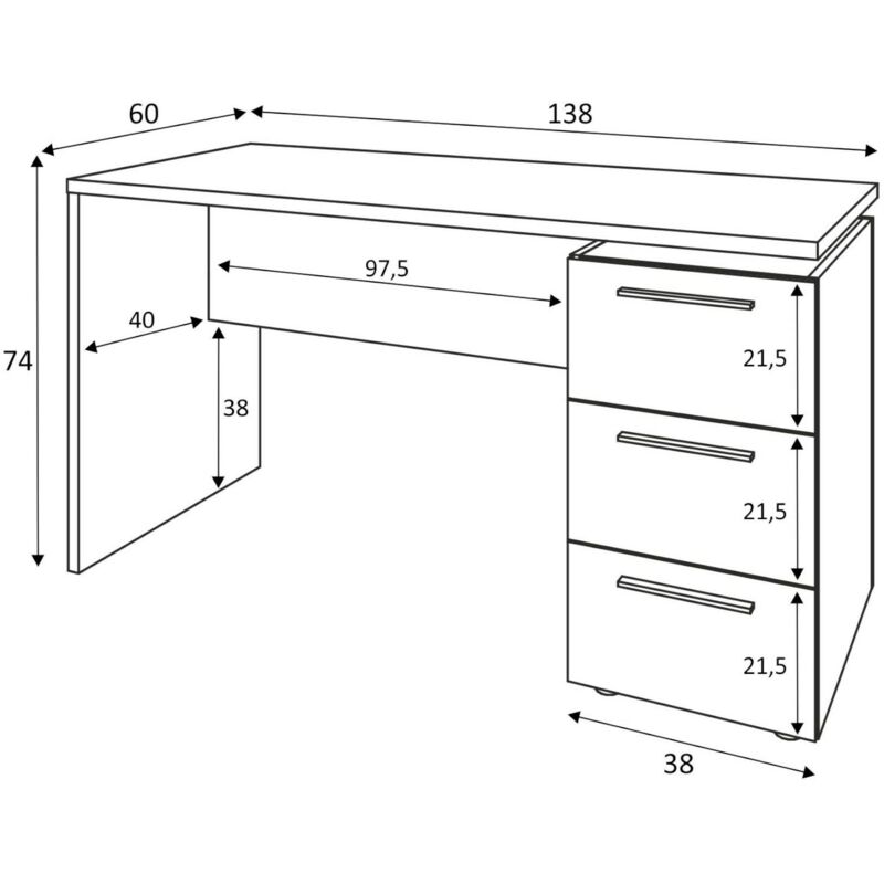 Dmora Scrivania Dallas, Scrittoio da ufficio moderno, Tavolo da studio con  cassettiera a 2 cassetti e 1 anta, cm 138x60h74, Bianco, con imballo  rinforzato