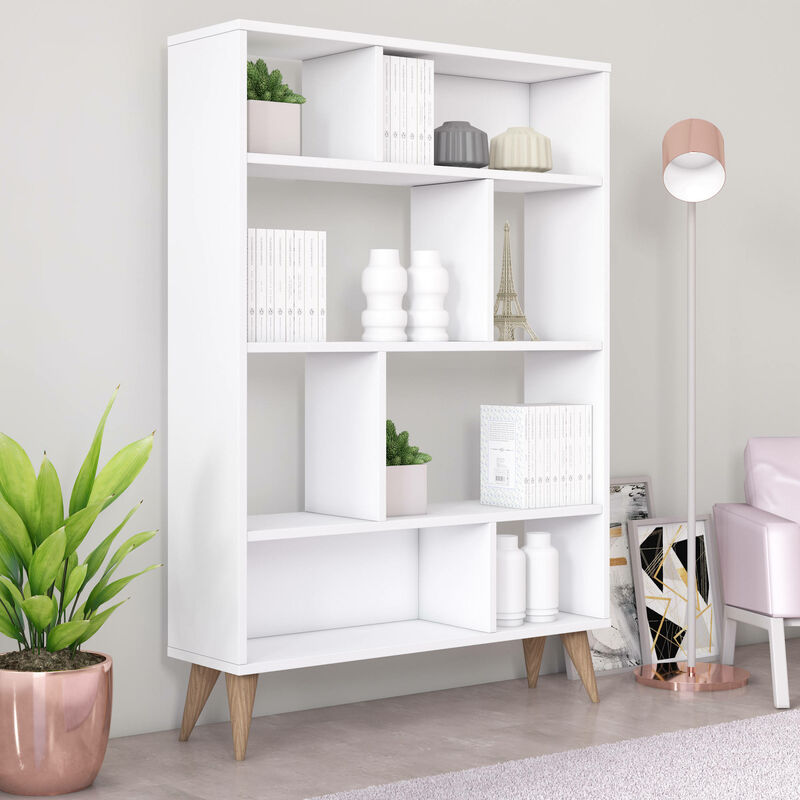 Dmora Libreria con otto scomparti aperti, cm 90 x 25 x 131, colore bianco,  con imballo rinforzato