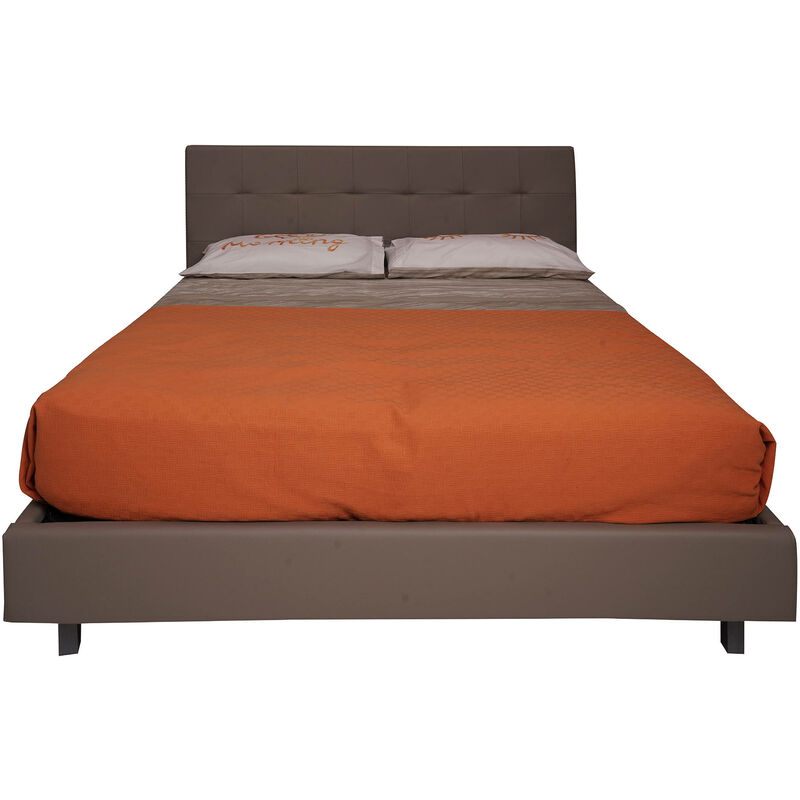 Dmora Letto matrimoniale Maya, Letto contenitore con rivestimento in  ecopelle, 100% Made in Italy, adatto per materasso Cm 140x190, Tortora