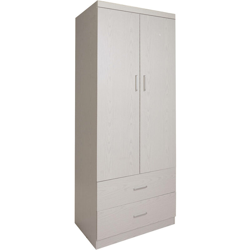 Guardaroba a 2 ante con barra appendiabiti, Armadio per camera da letto,  Mobile moderno spazioso, Made in Italy, cm 80x52h190, colore Rovere  sbiancato, Con imballo rinforzato