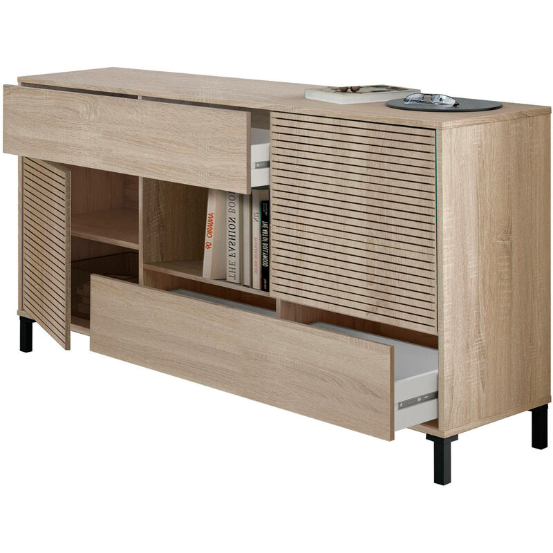 Dmora Credenza Waco, Madia moderna a 2 ante, Buffet da soggiorno, Mobile  porta TV, Madia con piedini per salotto, cm 151x41h80, Rovere, con imballo  rinforzato