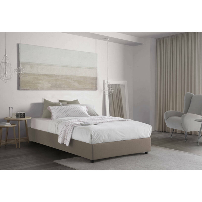 Talamo Italia Letto piazza e mezza Rebecca, Letto contenitore con  rivestimento in tessuto, 100% Made in Italy, Apertura frontale, con  materasso Cm 120x200 incluso, Beige, con imballo rinforzato