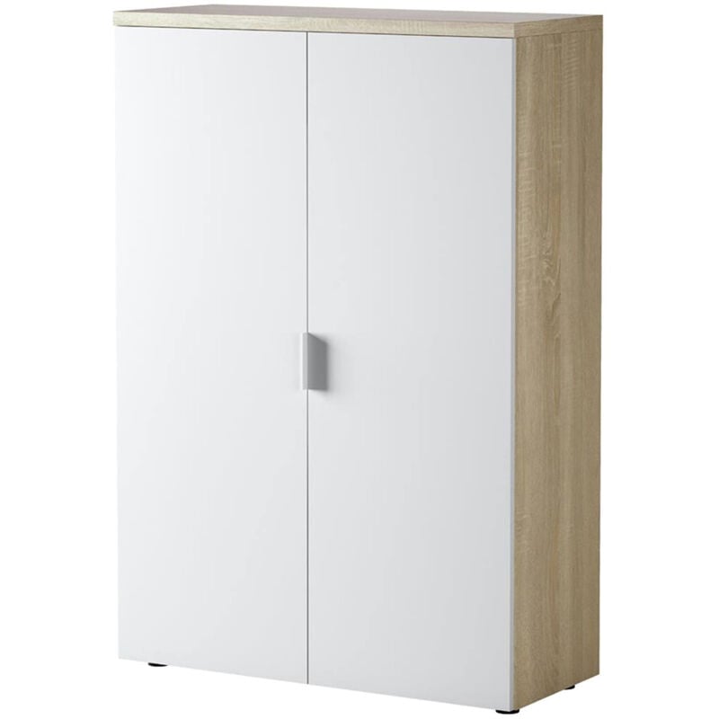 Dmora Armadio multiuso Plano, Mobile multiuso a 2 ante, Armadio portascarpe  con 3 ripiani, Scarpiera moderna, cm 80x33h119, Rovere e Bianco