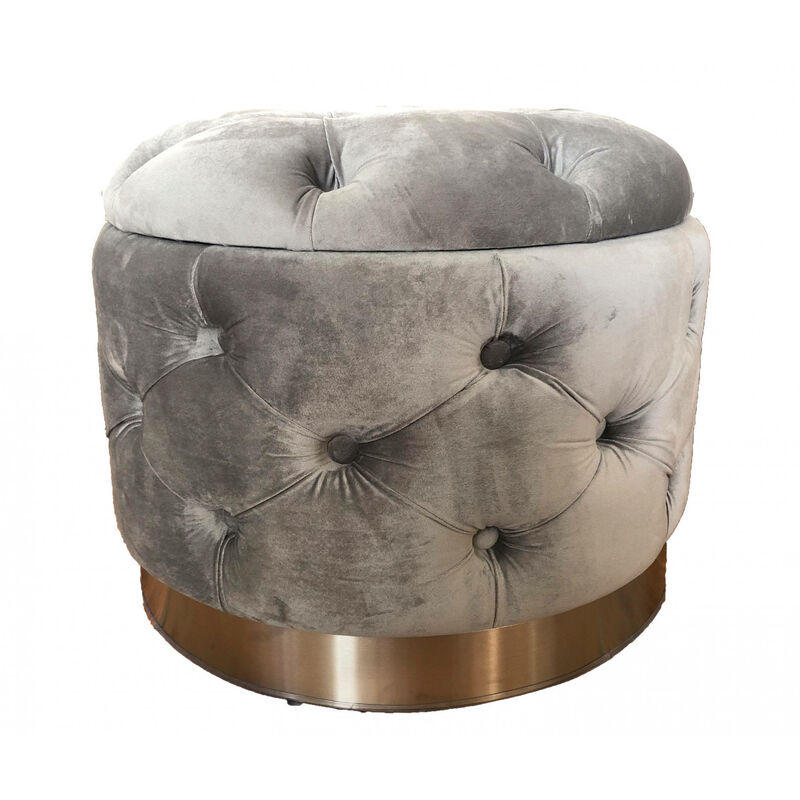 Dmora Pouf contenitore in tessuto con maniglia in ecopelle, colore grigio,  cm 42x30x36, con imballo rinforzato