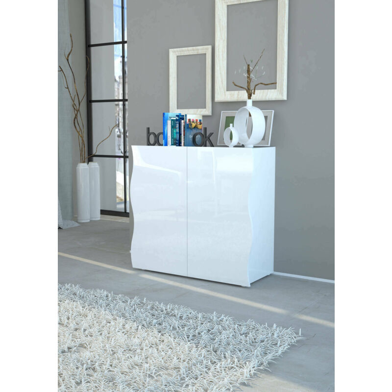 Credenza moderna a 4 ante, Buffet da cucina, Madia con scaffali, Mobile da  soggiorno Porta TV, Made in Italy, cm 181x42h84, colore Bianco Lucido, Con  imballo rinforzato