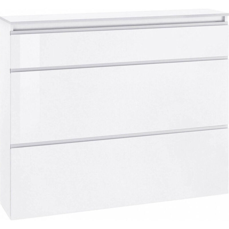 Scarpiera moderna, Made in Italy, a 2 ante, Portascarpe da ingresso, cm  101x27h82, colore Bianco lucido