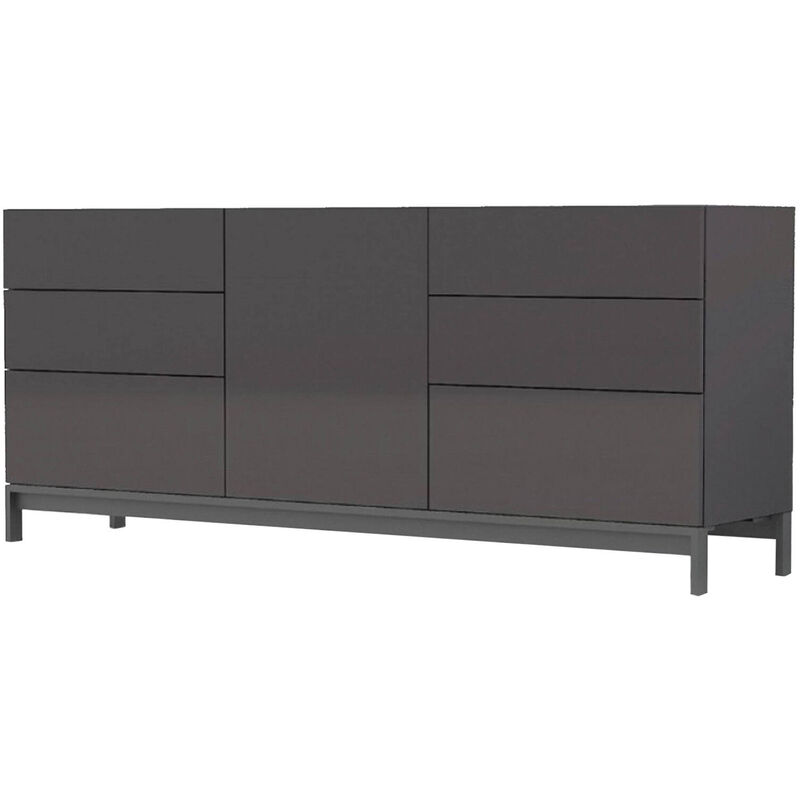 Dmora Credenza moderna a 1 anta e 6 cassetti, Made in Italy, Madia da cucina,  Buffet di design da soggiorno, con piedini, cm 170x40h47, colore Antracite  lucido, con imballo rinforzato