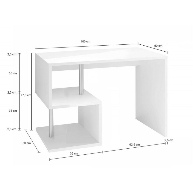 Dmora Scrivania Moderna Con 1 100% Made In Italy. 100% Made In Italy.  Scrivania. Scrivania Per Pc. Centimetro 90X60X80. Bianco E Cemento Colore  Argento