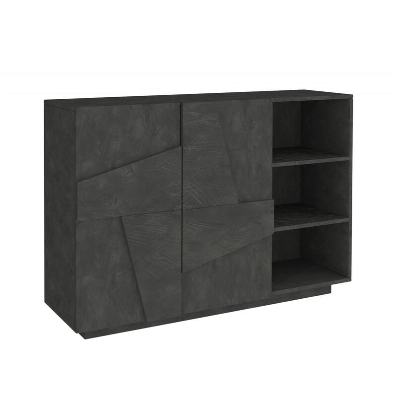 Mobile da ingresso a 2 ante e scaffali aperti, Made in Italy, Entratina  moderna, Credenza per atrio, cm 121x38h86, colore Grigio