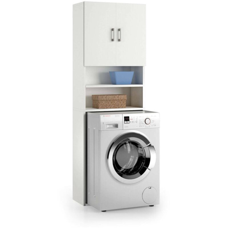Dmora - Armadio multiuso a 2 ante, 100% Made in Italy, Mobile per lavanderia portalavatrice, cm 65x32h195, Colore Bianco