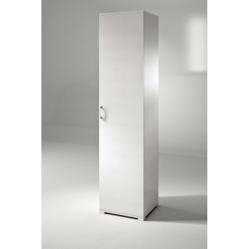 Dmora - Armadio multiuso Aloise, Mobile lineare a 1 Anta battenti e 4 ripiani regolabili, Mobile a colonna per bagno, 100% Made in Italy, 45x45h195 cm, Bianco