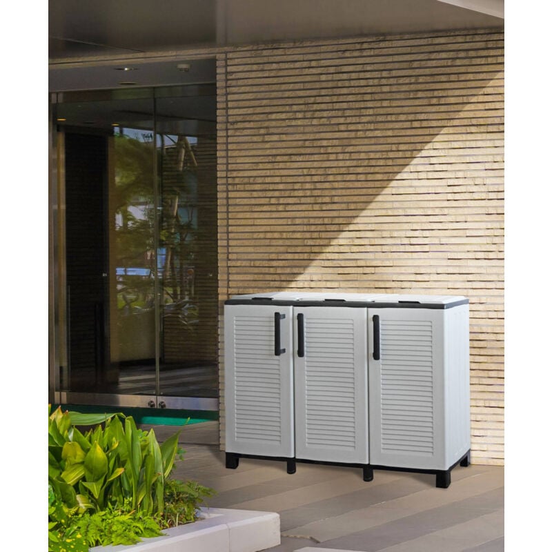 Dmora Armadio portarifiuti da esterno o interno, Mobile porta 3 sacchi a 3  ante, 100% Made in Italy, cm 102x37h90, colore Grigio chiaro, con imballo  rinforzato