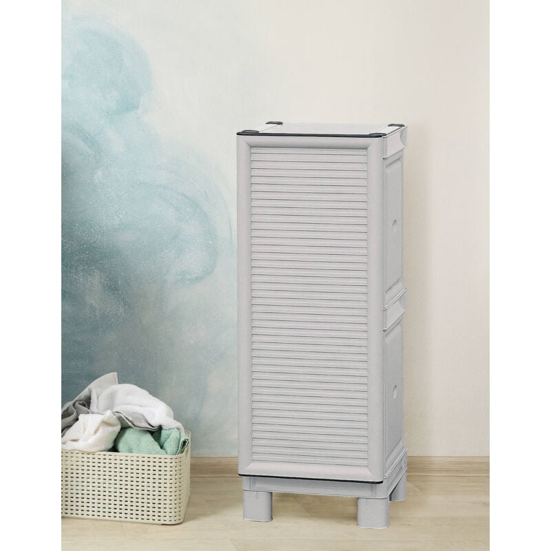 Dmora Mobiletto multiuso da esterno o interno, Armadio basso a 1 anta e 1  ripiano in polipropilene, 100% Made in Italy, cm 35x39h92, colore Grigio  chiaro, con imballo rinforzato