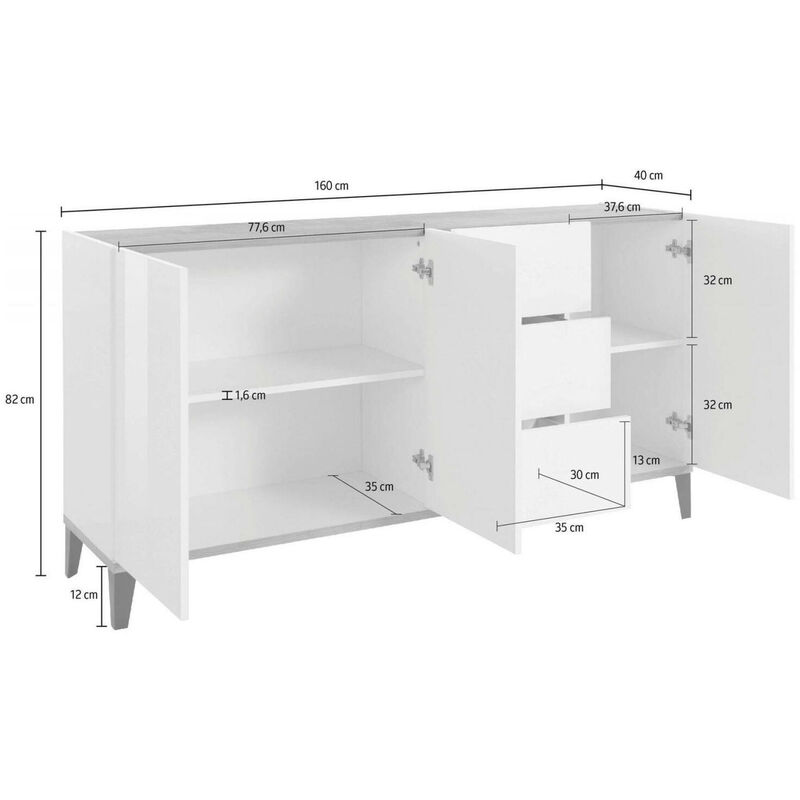 Compra Dmora Credenza Benicarlo, Madia moderna a 3 ante , Buffet