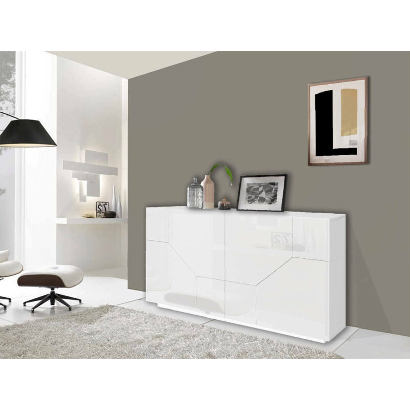 Dmora Credenza moderna a 4 ante geometriche, Made in Italy, Madia da  cucina, Buffet di design da soggiorno, Cm 159x43h86, Bianco lucido, con  imballo rinforzato