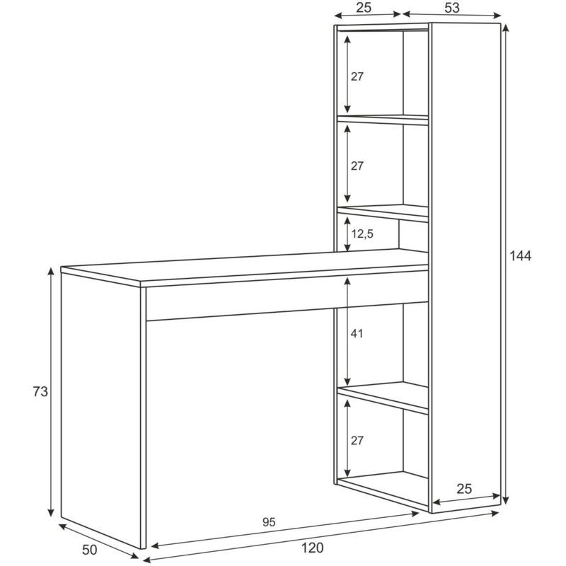 Scrivania, Scrittoio multifunzione reversibile con libreria a 5 ripiani, Tavolo  da studio o ufficio porta PC portalibri, cm 120x53h144, Bianco e Antracite