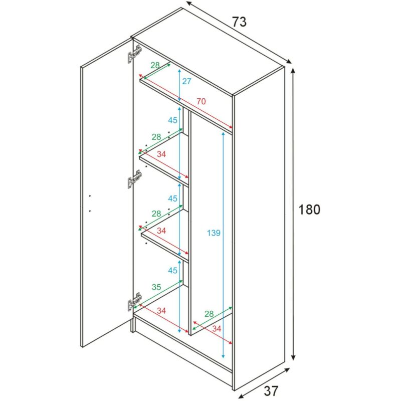 Armadio multiuso, Mobile portascope a 2 ante, Scarpiera con ripiani,  Guardaroba portascope, cm73x37h180, Rovere