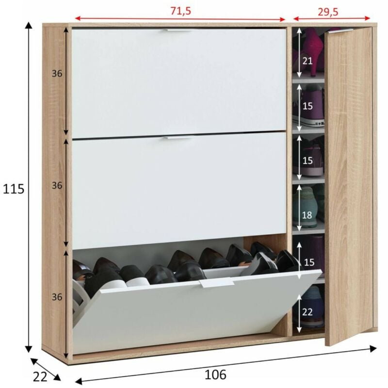 Armadio Scarpiera Armadio Basso con 2 Cassetti e Scomparti Chiusi con Ante  Armadietto Stretto Multiuso Portascarpe Effetto Rovere Sonoma [en.casa]