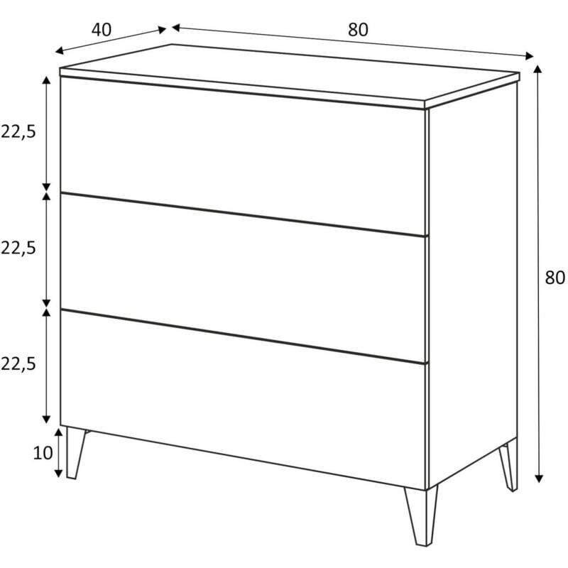 Cassettiera, Settimanale a 3 cassetti, Mobile Comò per camera da letto,  Comò moderno, cm 80x40h80, Bianco