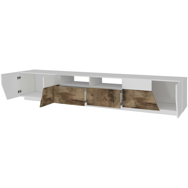 Mobile porta TV Dmirand, Credenza bassa da soggiorno, Base porta TV, 100%  Made in Italy, cm 200x45h52, Bianco lucido